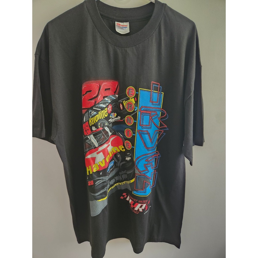 Vtg Ernie Irvin #28 T-Shirt XL Yates Nascar RYR Racing 1996 Havoline Raybestos